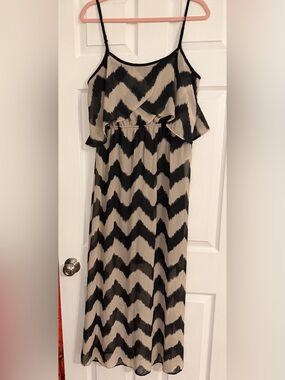 No Boundaries Beige and Black Chevron Maxi Dress